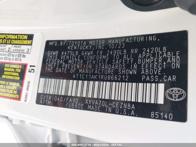 Toyota CAMRY LE 2024 4T1C11AK1RU866212 Image 9