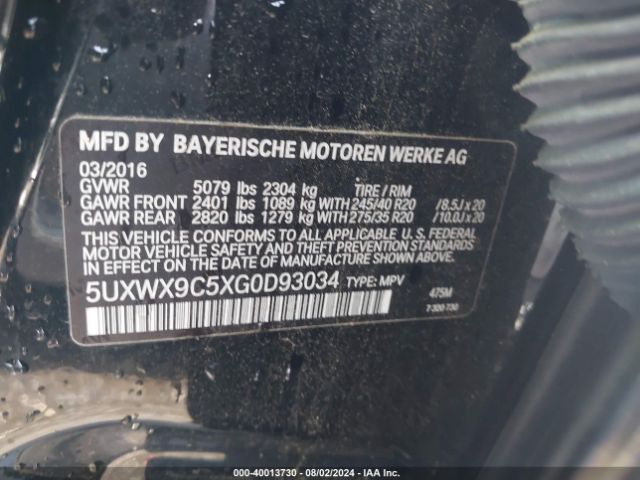 5UXWX9C5XG0D93034 BMW X3 Xdrive28i