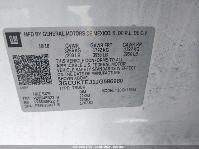3GCUKTEJ1JG586980 Chevrolet Silverado 1500 High Country