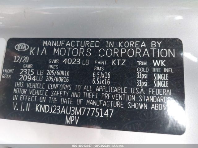 KNDJ23AU3M7775147 KIA SOUL LX