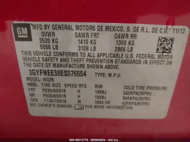 2014 CADILLAC SRX 3GYFNEE38ES576554 Photo 8