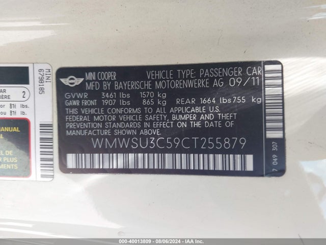 2012 MINI COOPER WMWSU3C59CT255879 Photo 8