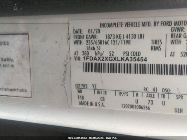 1FDAX2XGXLKA35454 Ford Transit-350 Passenger Van Xl