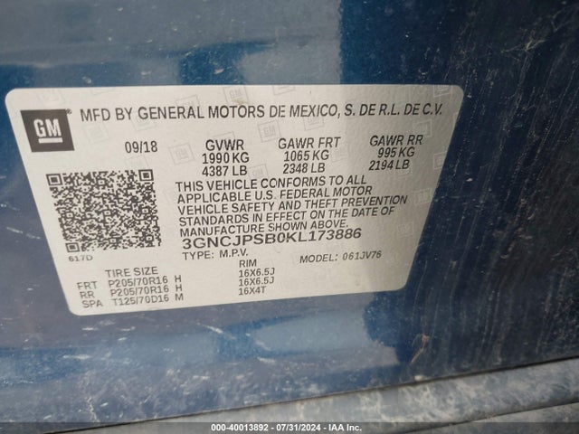 Chevrolet Trax Lt 2019 3GNCJPSB0KL173886 Image 9
