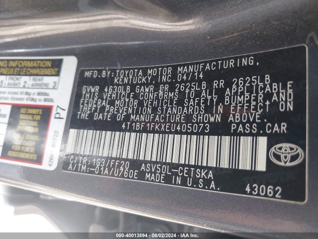 Toyota CAMRY SE 2014 4T1BF1FKXEU405073 Image 9