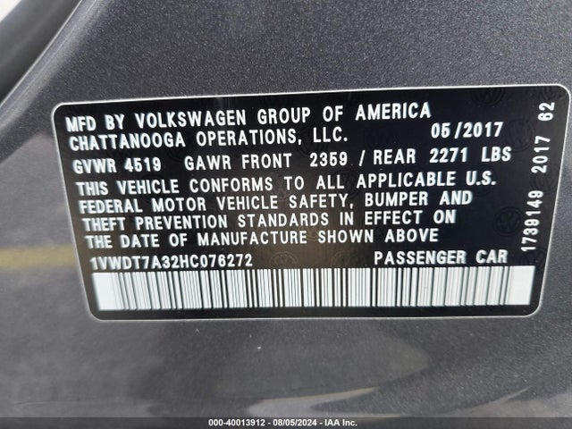 1VWDT7A32HC076272 Volkswagen Passat 1.8t R-line