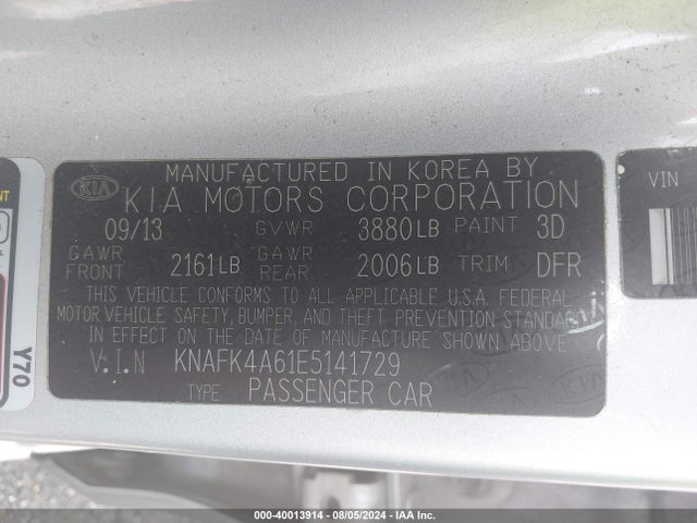 KIA FORTE LX 2014 KNAFK4A61E5141729 Image 9