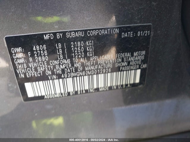 Subaru Legacy Limited Xt 2021 4S3BWGN60M3012926 Image 9