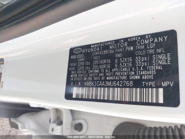 KM8K1CAA3MU642768 Hyundai Kona Se