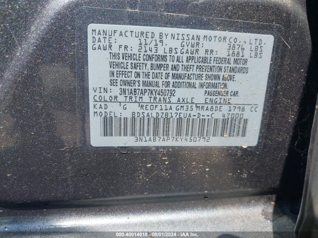 Nissan SENTRA SV 2019 3N1AB7AP7KY450792 Image 9