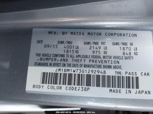 JM1BM1W73G1292948 Mazda Mazda3 I Touring