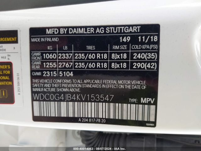 WDC0G4JB4KV153547 Mercedes-Benz GLC 300