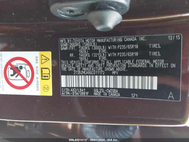 Lexus RX 350 2016 2T2BZMCA8GC011172 Image 9