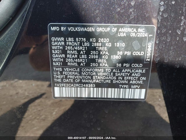 1V2FE2CA2RC248353 Volkswagen Atlas Cross Sport 2.0t Sel Premium R-line