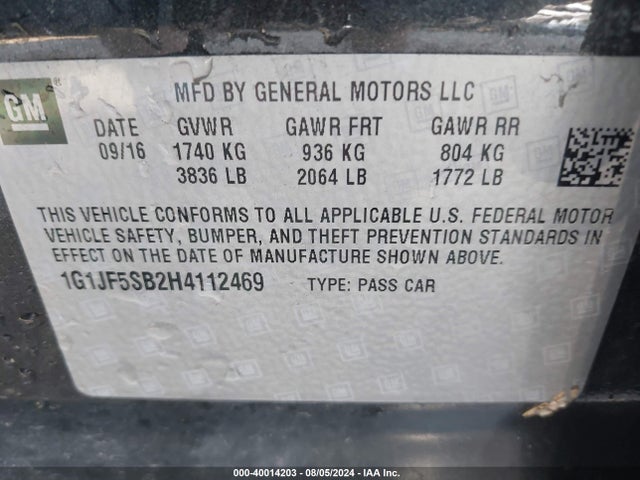 Chevrolet Sonic Premier Auto 2017 1G1JF5SB2H4112469 Image 9