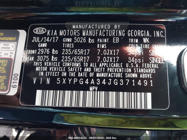 KIA Sorento 2.4l Lx 2018 5XYPG4A34JG371491 Image 9