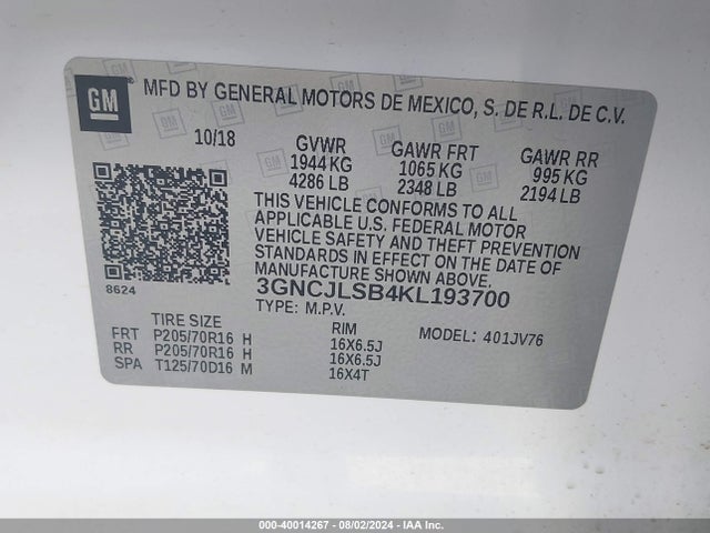 Chevrolet Trax Lt 2019 3GNCJLSB4KL193700 Image 17