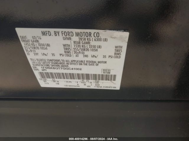 1FM5K8GT7GGC41002 Ford EXPLORER SPORT
