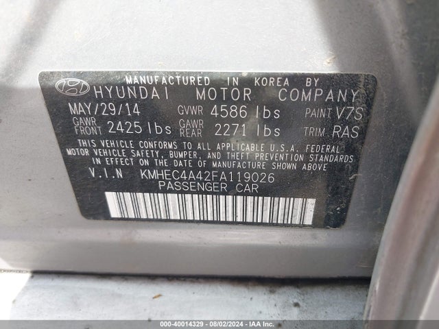 Hyundai Sonata Hybrid Limited 2015 KMHEC4A42FA119026 Image 9