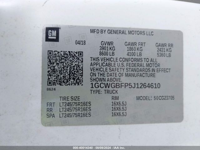 1GCWGBFP5J1264610 Chevrolet Express 2500 Work Van