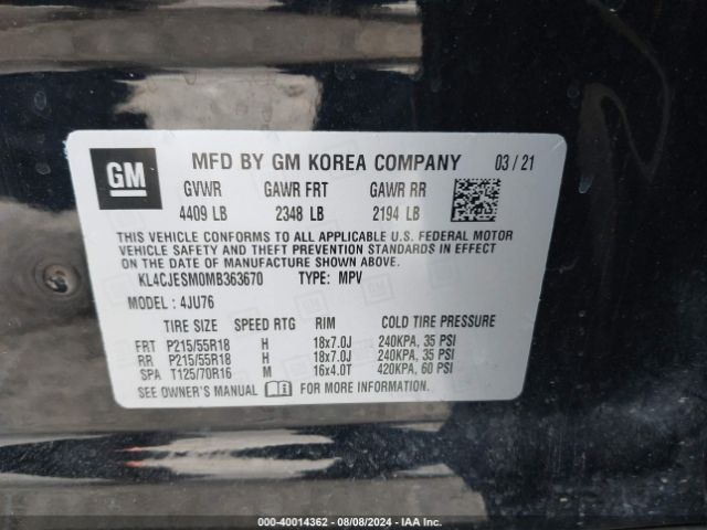 KL4CJESM0MB363670 Buick Encore Awd Preferred
