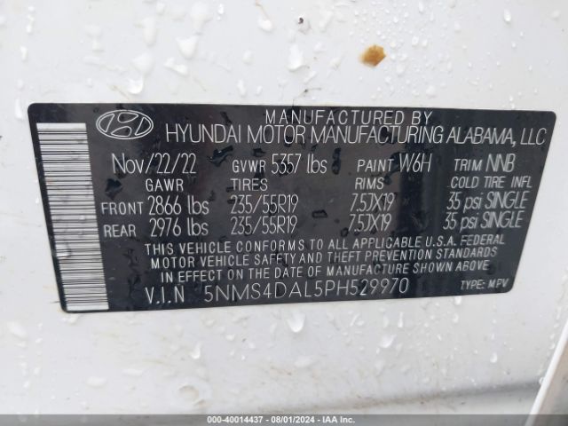 5NMS4DAL5PH529970 Hyundai Santa Fe Limited