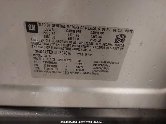 3GKALTEX0JL304876 GMC Terrain Sle
