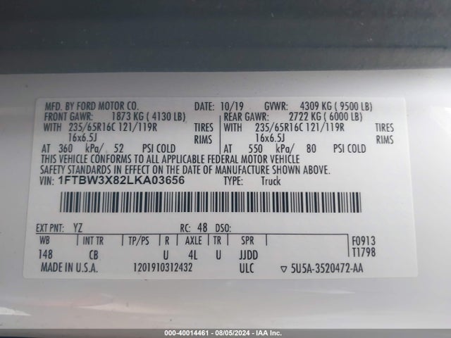 Ford Transit-350 Cargo Van 2020 1FTBW3X82LKA03656 Image 9
