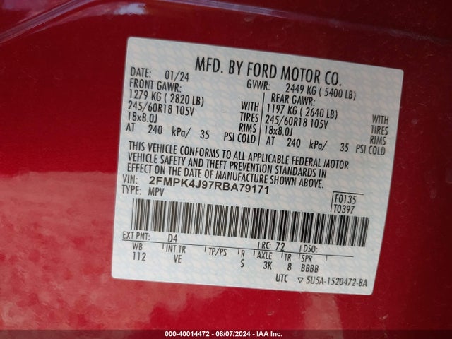Ford EDGE SEL 2024 2FMPK4J97RBA79171 Image 9