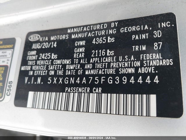 KIA OPTIMA EX 2015 5XXGN4A75FG394444 Image 9