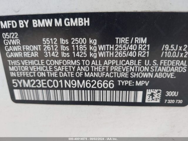 5YM23EC01N9M62666 BMW X4 M