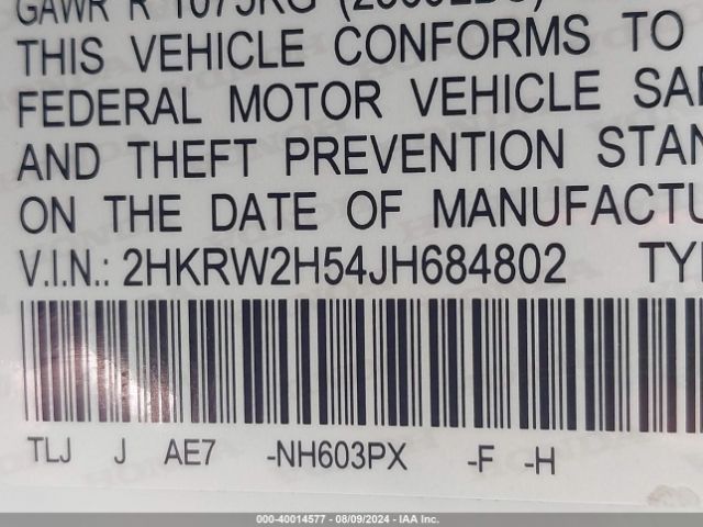 2HKRW2H54JH684802 Honda CR-V EX