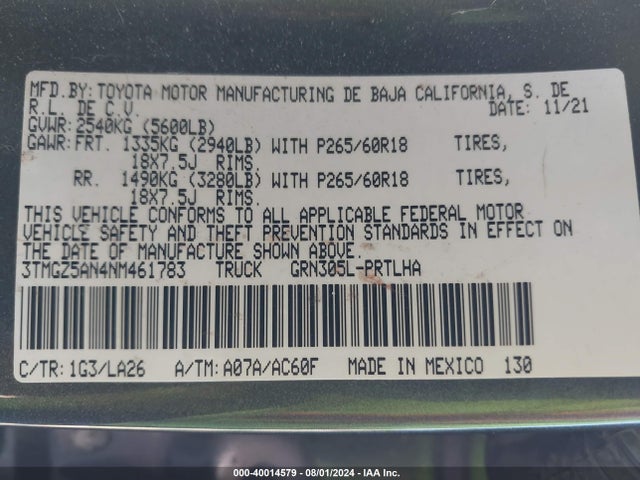 3TMGZ5AN4NM461783 Toyota Tacoma Limited