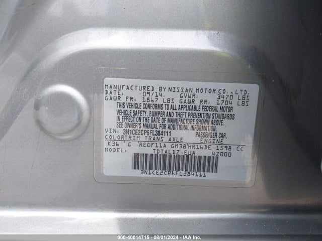 Nissan Versa Note Sv 2015 3N1CE2CP6FL384111 Image 9