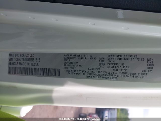 1C6HJTAG8ML531813 Jeep Gladiator Sport S 4x4