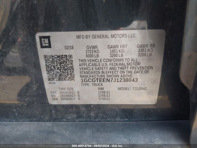 1GCGTEEN7J1238043 Chevrolet Colorado Zr2