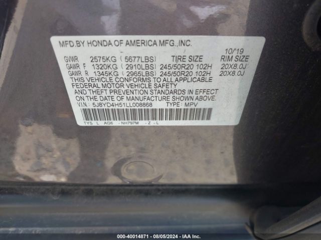 5J8YD4H51LL008868 Acura Mdx Technology Pkg
