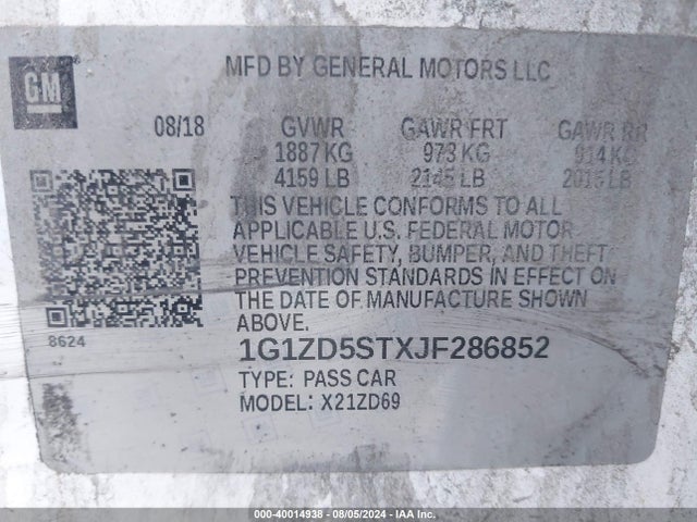 Chevrolet MALIBU LT 2018 1G1ZD5STXJF286852 Image 9