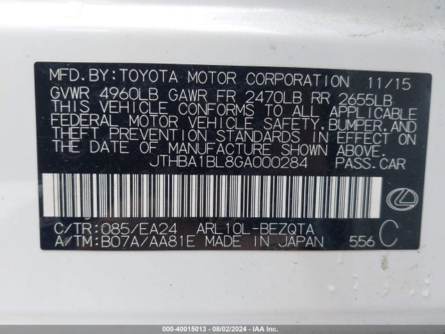 JTHBA1BL8GA000284 Lexus GS 200T