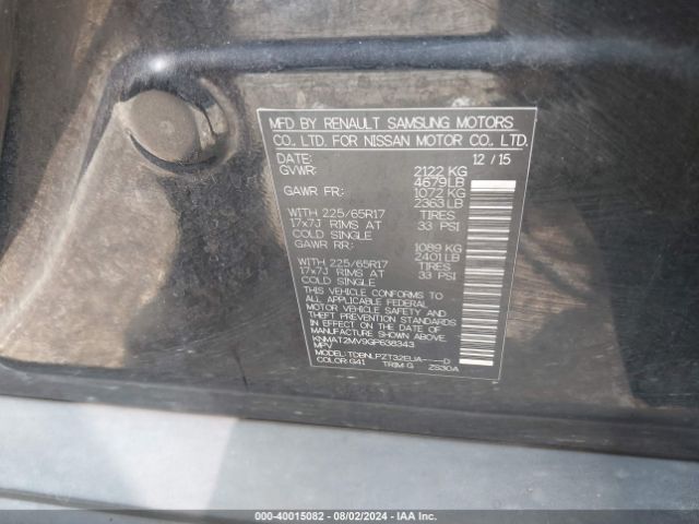 KNMAT2MV9GP638343 Nissan ROGUE S