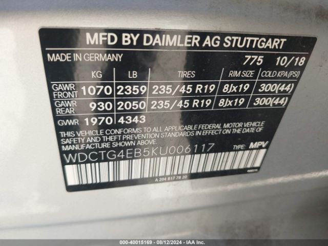WDCTG4EB5KU006117 Mercedes-Benz GLA 250