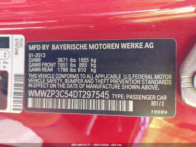 2013 MINI CONVERTIBLE WMWZP3C54DT297545 Photo 8