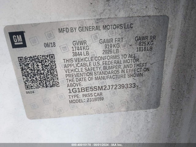 Chevrolet Cruze Lt Auto 2018 1G1BE5SM2J7239333 Image 9