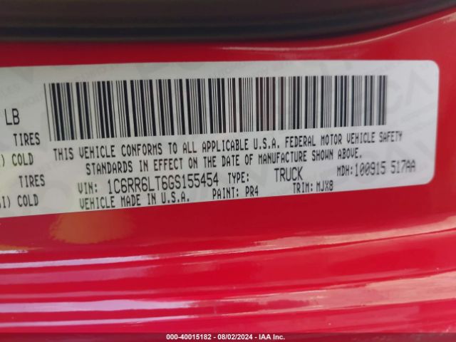1C6RR6LT6GS155454 RAM 1500 Lone Star