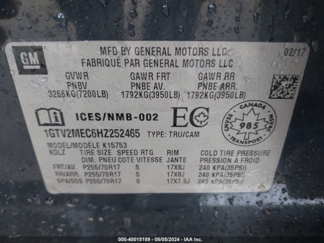 1GTV2MEC6HZ252465 GMC Sierra 1500 Sle