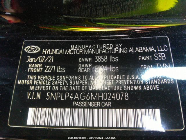 5NPLP4AG6MH024078 Hyundai Elantra Limited