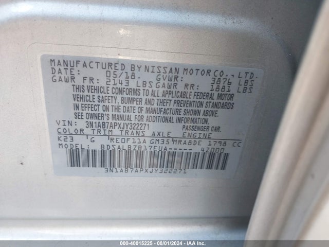 Nissan SENTRA S 2018 3N1AB7APXJY322271 Image 9