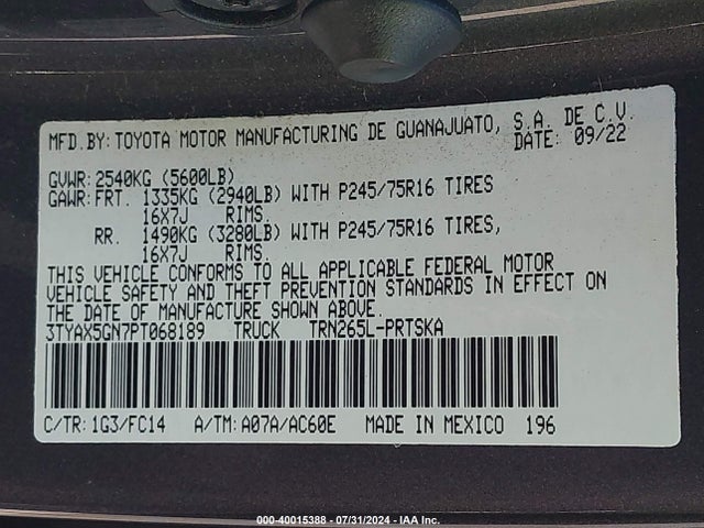 Toyota Tacoma Sr5 2023 3TYAX5GN7PT068189 Image 9