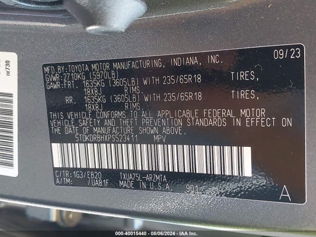 Toyota Highlander Xle 2023 5TDKDRBHXPS523411 Image 9