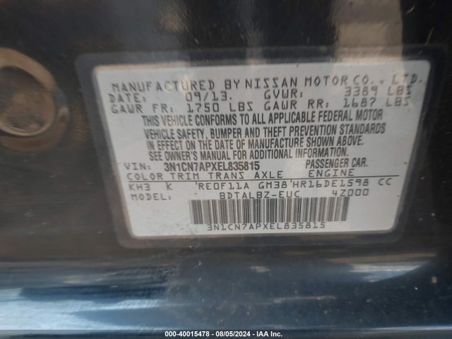 Nissan Versa 1.6 Sv 2014 3N1CN7APXEL835815 Image 9